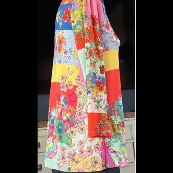 Johnny Was Marcel Lenora Patchwork Tunic Floral Motif Pink & Yellow Size Large - Picture 5 of 12